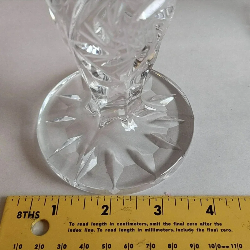 Vintage Pair Hobstar Heavy Crystal Glass Candlesticks Candleholders 7